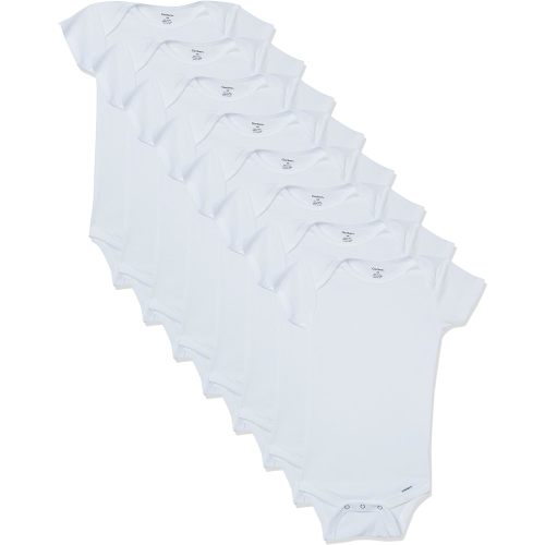 Gerber Short Sleeve Solid Onesies Bodysuits (8 Pack) - White, 0-3 M