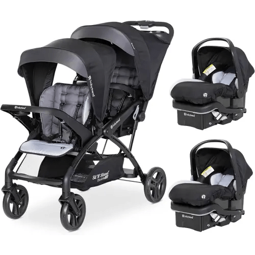Baby Trend Double Stroller with 2 EZ-Lift Plus Infant Car Seats, Sit N' Stand, Stormy - Portable and Lightweight Stroller Duo and Car Seat Travel System Tandem
