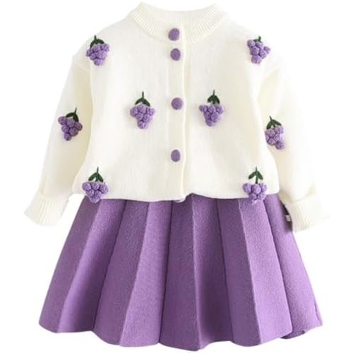 Toddler Baby Girls Fall Outfits Long Sleeve Knitted Sweater Tops Pleated Mini Skirt Set Autumn Winter Clothes Set