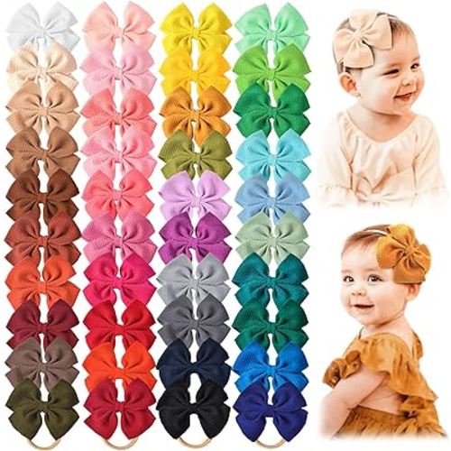Prohouse 40 PCS Big Bows Baby Headbands Nylon Hairbands Baby Bows Elastics for Baby Girls Newborn Infant Toddler Child Hair Accessories