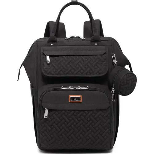 BabbleRoo Diaper Bag Backpack, Multifunction Nappy Changing Bag with Changing Pad, Stroller Straps & Pacifier Case, Unisex Stylish Travel Back Pack for Moms & Dads - Black