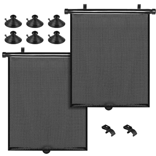 YAADUO Sun Shade Side Window for Baby, Retractable Car Roller Shades Blocks Harmful Sun Glare and Heat