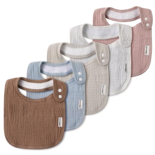 Muslin Bibs for Baby Boys Girls,Organic Muslin Baby Bib for Drooling and Teething,Soft Bandana Drool Bibs 5 Pack