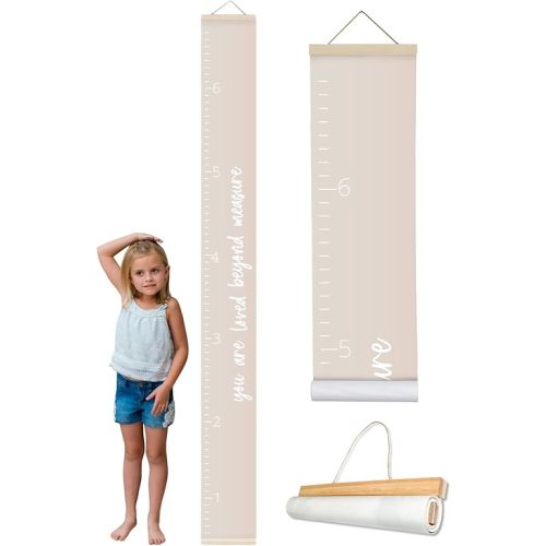 Morxy Canvas Growth Chart for Kids - Unisex Kids Room Wall Decor - Measuring Height Chart- Wall Tape with Height Chart for Kids (Canvas Loved Beyond Measure, Beige)