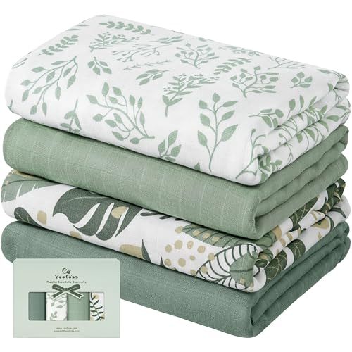 Yoofoss Muslin Swaddle Blankets, 4-Pack Receiving Blankets for Baby Boys and Girls, 47 x 47 Inches Baby Blanket Neutral Swaddle Wrap 70% Rayon from Bamboo and 30% Cotton