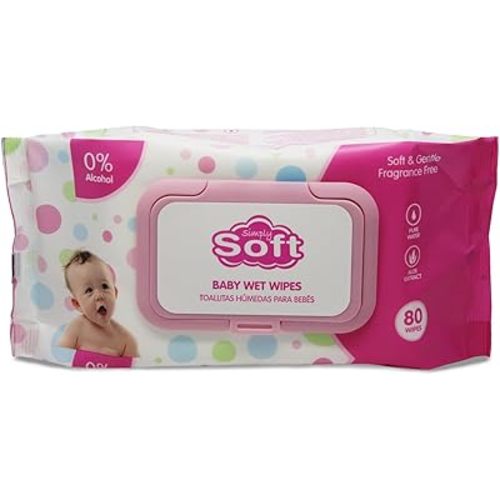 Simply Soft Baby Wipes - Pure Water with Aloe Vera Extract - Gentle and Moisturizing - Convenient, Fresh, and Chemical-Free Baby Wipes -Pink Pack with Lid