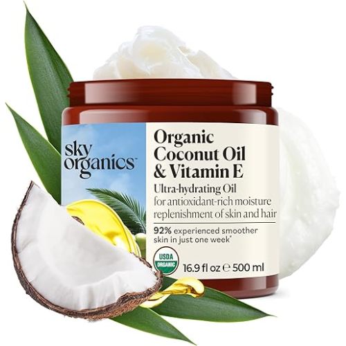Sky Organics - Organic Coconut Oil & Vitamin E, 16.9 fl oz - Skin & Hair Ultra-Hydrating Oil - Fatty Acids & Antioxidants - Natural, Vegan & Cruelty Free - Skin Care & Hair Care w Ebook