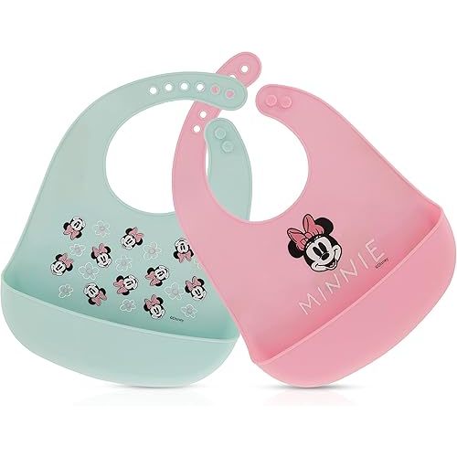 Disney 2-Pack Unisex Baby & Toddler Silicone Bibs with Food Catcher, Soft Waterproof Feeding Accessories