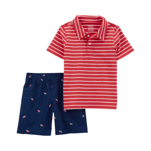 Baby 2-Piece Striped Polo & Short Set - Style,Red