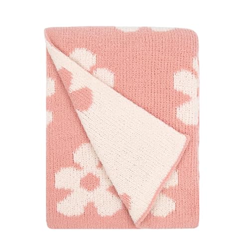 Living Textiles Pink Floral Daisy Chenille Soft Baby Blanket Reversible Premium Cozy Fabric for Best Comfort - for Infant,Toddler,Newborn,Nursery,Girl,Throw,Crib,Stroller,Gift, Pink Floral Daisy 40x30