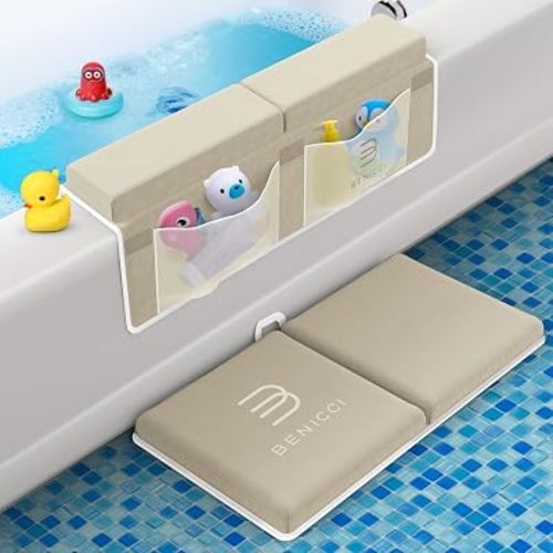 Benicci Comfortable Bath Kneeler and Elbow Kneeling Rest Pad for Baby Bathing Parents - Painless Foam Mat with Toy Organizer Pockets - Quick Drying, Foldable, Non-Slip for Baby and Toddler Bathing
