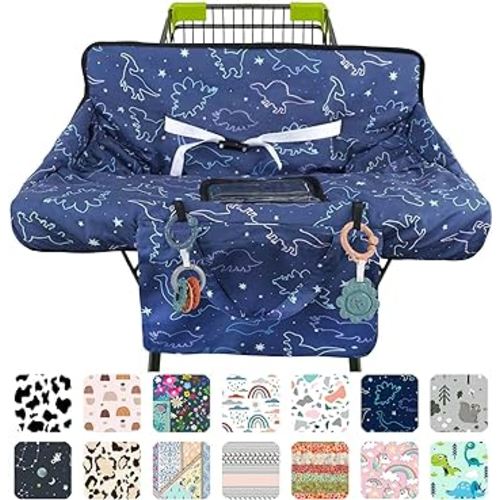 Shopping Cart Cover for Baby 2-in-1 High Chair Cover with Safety Harness Multifunctional Dark Blue Dinosaur Pattern Cart Covers for Babies Soft Padded Grocery Cart Cover for Baby Boy Girl