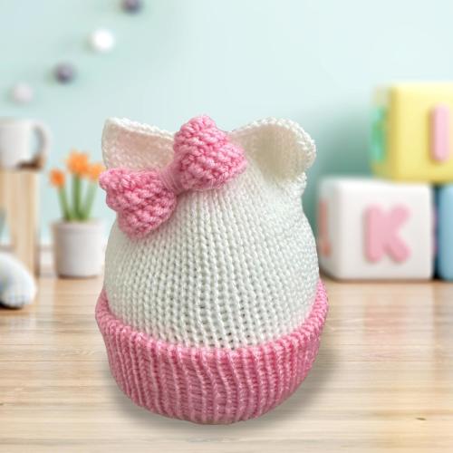 Cute hat for baby girl gift for toddler girl Kitty ears beanie hat, white and pink beanie hat with cat ears