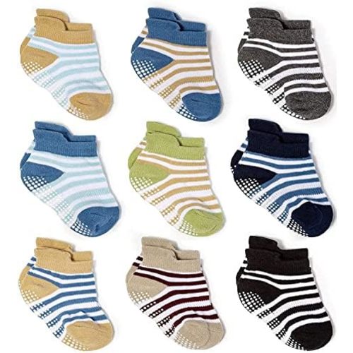 Zaples Baby Non Slip Grip Ankle Socks with Non Skid Soles for Infants Toddlers Kids Boys Girls