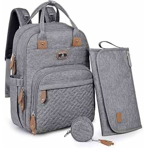 Dikaslon Changing Bag Backpack, Large Nappy Back Pack Multifunction Baby Bags with Portable Changing Mat, Pacifier Holder, and Stroller Straps, for Mom and Dad