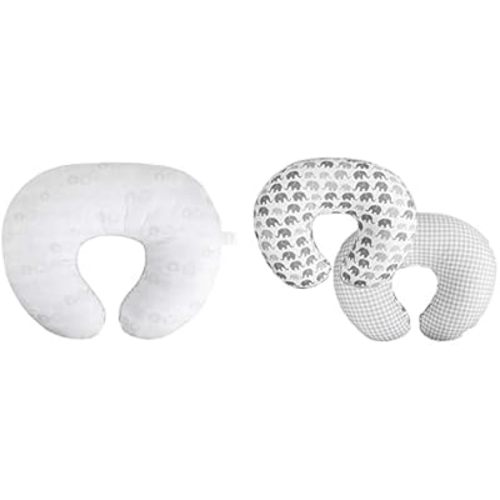 Bundle of Boppy Nursing Pillow Bare Naked Original Support + Boppy Premium Cover, Gray Elephants