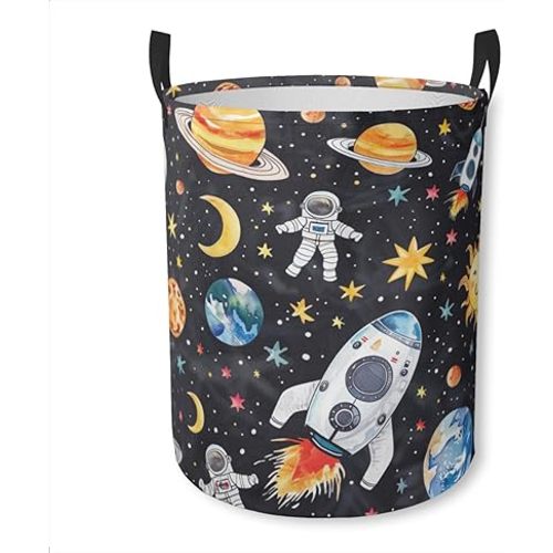 Laundry Basket Astronaut with Planets Collapsible Galaxy Laundry Hamper with Handles Clothes Storage Bin for Household Bedroom Bathroom College Dorms