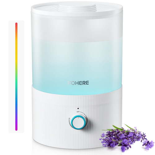 FOHERE Humidifiers for Bedroom, 3.2L Top Fill Cool Mist Ultrasonic Humidifier for Baby Rooms and Plants, 3-IN-1 Essential Oil Diffuser with 7-color Light and Auto Shut-off, BPA-Free, Quiet, White