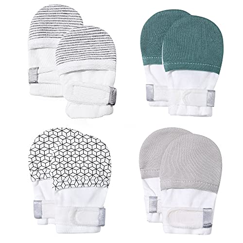 HAPIU Baby No Scratch Mittens Stay On, 100% Cotton Breathable, Adjustable Infant Gloves for Boys Girls, Newborn - 12 M