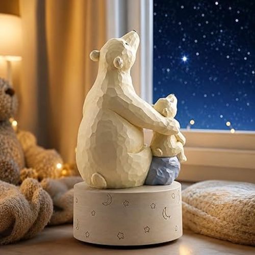 Polar Bear Music Box Figurine, I Love You to the Moon and Back Keepsake, Plays You Are My Sunshine, Hand-Painted Mom and Baby Bear Collectible Statue, Gift for Mom Wife Daughter, Nursery Bedroom Decor