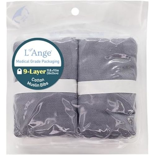 L'Ange Cotton Muslin 9-layer Bibs (2pk) (Gray)