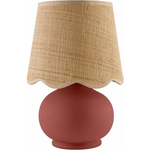 Theisseil Boho Ceramic Bedside Table Lamp for Bedroom Nightstand and Living Room - Shade Rattan - Beige - 13" H