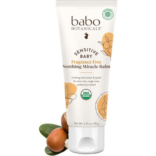 Babo Botanicals Sensitive Baby Fragrance-Free Soothing Miracle Balm - USDA Organic - All-Purpose Salve with Olive Oil & Shea Butter - For extra-dry, rough areas - EWG Verified - For Babies & Kids