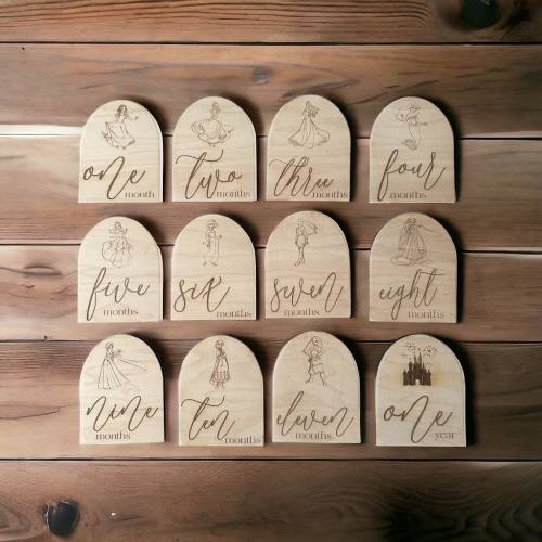 Princess Baby Milestone Markers Engraved New Baby Monthly Milestone Markers Wood Baby Milestone Signs Engraved Milestone Cards Baby Girl