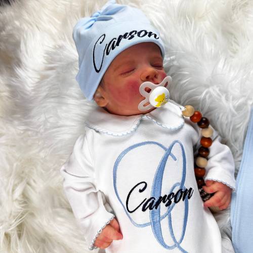 Personalized, Baby Boy Coming Home Outfit, NB, Collar Footie Set, Beanie Hat, Burp Cloth, Baby Boy Gift, Boy Shower Gift, Romper