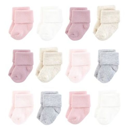 Hudson Baby Unisex Cotton Rich Newborn and Terry Socks, Mauve Neutral, 6-12 Months