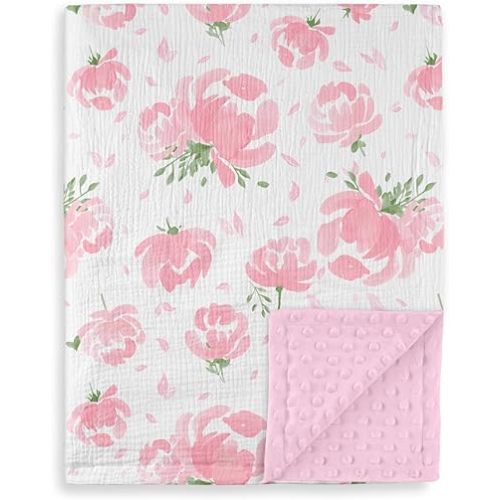 GLLQUEN BABY Blankets for Unisex Boys Girls, Muslin Cotton Front Soft and Breathable, and Dotted Fleece Backing, Printed Bed Nursery Minky Blankets for Toddler Newborn, 30 x40 inches