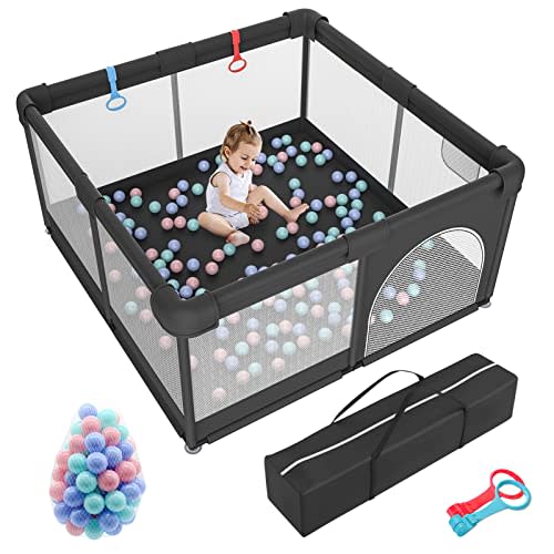 MACTUT Large Playpen for Babies and Toddlers, No Gaps Gate Baby Play Yards Kids Activity Center Sturdy Safety Infants Playpen for The House Home Indoor(Black,5151)