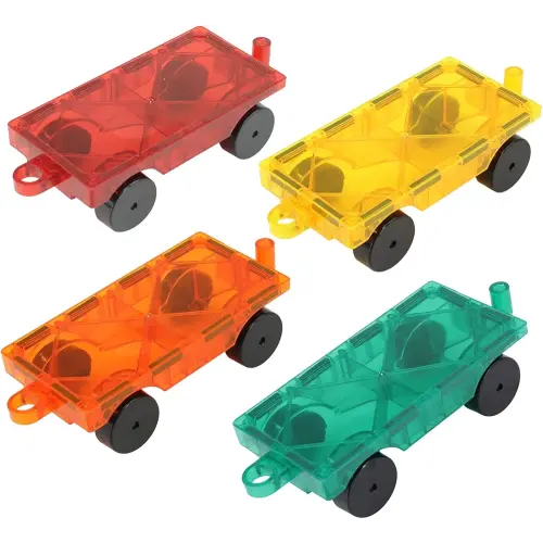 Magnetic Tiles Car Building Kit for Toddlers, 4 PCS Magnet Construction Trucks, STEM Toys for 3-8 Year Old Boys Girls, Educational Vehicle Engineering Set