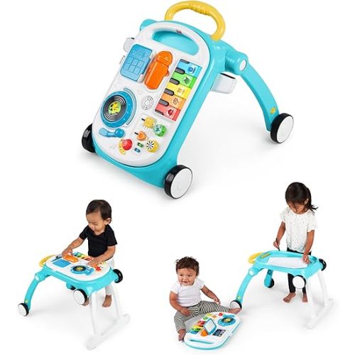 Baby Einstein Musical Mix ‘N Roll Learning Walker, 4-in-1 Push Walker, Activity Center, Toddler Table & Floor Toy, 6-36 Months, Blue