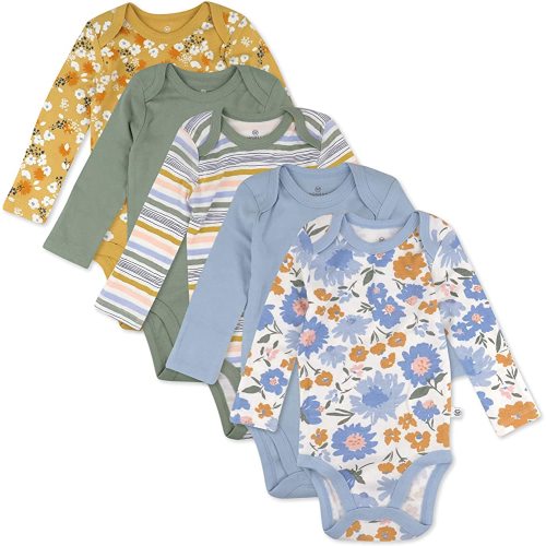 HonestBaby baby-girls Multi-pack Long Sleeve Bodysuits One-piece Organic Cotton for Infant Baby Girls (Legacy)
