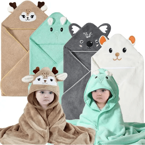 Hooded Baby Towels 4Pack Unisex Hooded Towels Super Soft Absorbent Baby Boys Girls 31.5x31.5 Inch Unique Animal Design Towels Set Gift for Newborn Infant Toddler Essentials