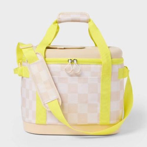 24 Cans/20.7qt Soft Sided Cooler - Sun Squad™ Beige Checkered/Yellow