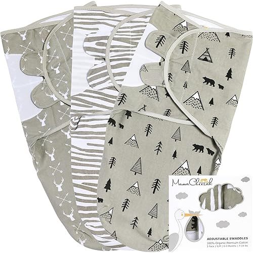 Mama Cheetah Baby Swaddle Sack, Organic Swaddle Blanket, Newborn Swaddle Sleep Sacks, Adjustable Infant Swaddle Wrap, Easy Swaddles for Boy Girl 0-3 Month, Baby Essentials, Nursery Swaddling, 3-Pack