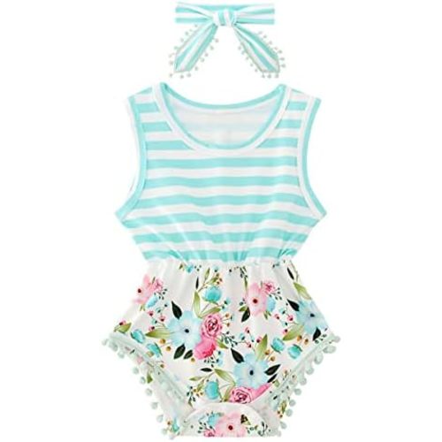 Ahegao 0-24 Months Baby Floral Romper Toddlers Outfits Infant Playsuits + Headband Jumpsuit