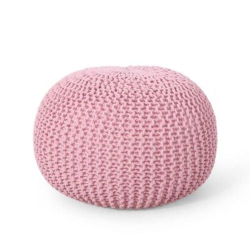 Gdfstudio Patty Modern Cotton Knit Round 20*20 Pouf, Pink