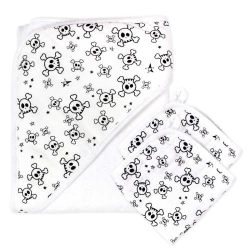 3-Piece Organic Cotton Hooded Towel Set, Tossed Skulls | Honest Baby Clothing