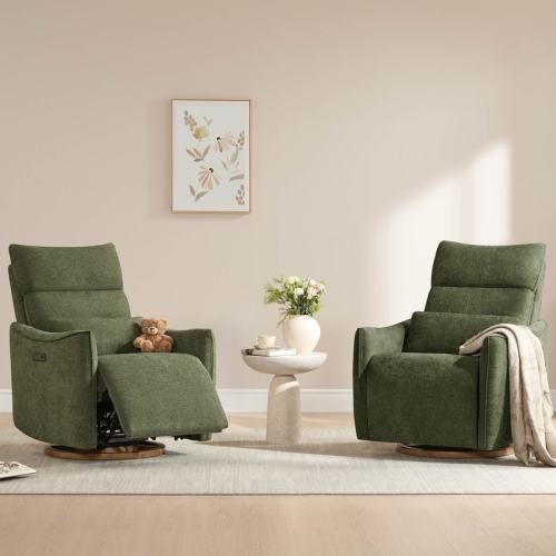 Power Swivel Recliner Chair Dual-Motor Nursery Glider with Lumber Pillow