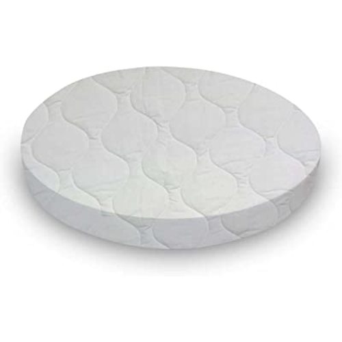 SheetWorld Quilted Fitted Round Crib Mattress Pad 42 x 42, Solid White, Made in USA