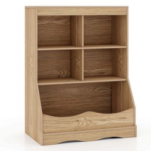 Costway 34.5" Kids Bookshelf with Anti-Tipping Kits Multi-functional Display Rack Natural