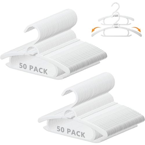 100 Pack Baby Clothes Hangers 10-14" Adjustable Kids Hangers White