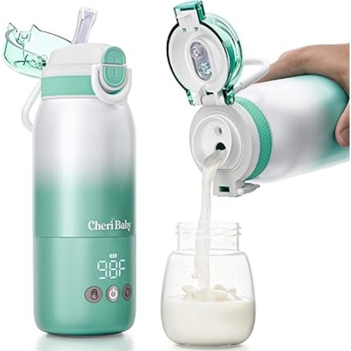 Portable Bottle Warmer for Travel – Fast Heating, Dual Heating Modes for Breasmilk & Formula, 45W Super Fast Charging, Travel Bottle Warmer On-The-Go, 5-Temp Control, Extra Straw Lid, 12 Ounces