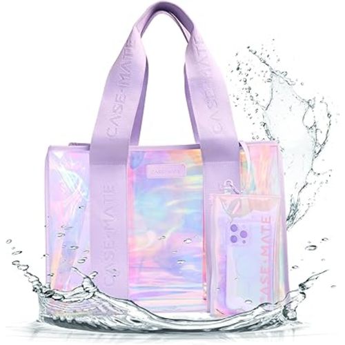 Case-Mate Official Soap Bubble Beach Tote - Iridescent Beach Bag with Phone Pouch for Women - Waterproof, Foldable & Washable - Tote Bag for Beach, Pool, Travel and Vacation - Large