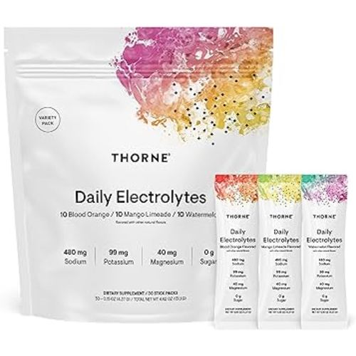 THORNE - Daily Electrolytes - Zero Sugar & Low-Calorie Electrolyte Drink Mix - Naturally Flavored & Sweetened - NSF Certified for Sport - Variety - 30 Stick Packs