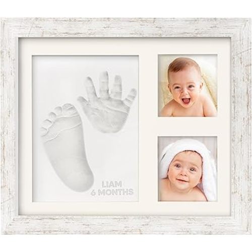 Baby Hand and Footprint Kit - Quick Dry Clay Baby Footprint Kit, Newborn Keepsake, Nursery Picture Frame for Boys, Girls, Personalized Gifts for Baby Shower, Registry & Mother's Day (Vintage White)