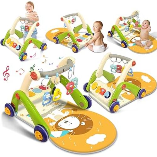 Baby Play Mat Walker, Baby Multifunctional Activity Center with Kick and Play Piano Gym, Tummy Time Mat for 0-36 Months Infant Newborns Todders (Green)